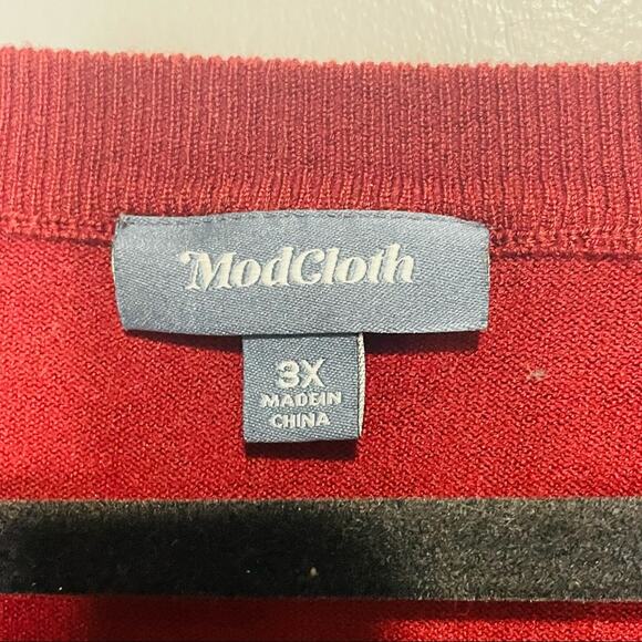 Modcloth Women's Sweater 3x Maroon Deep Scoop Neck Short Sleeve Knit Plus Size - Picture 3 of 7